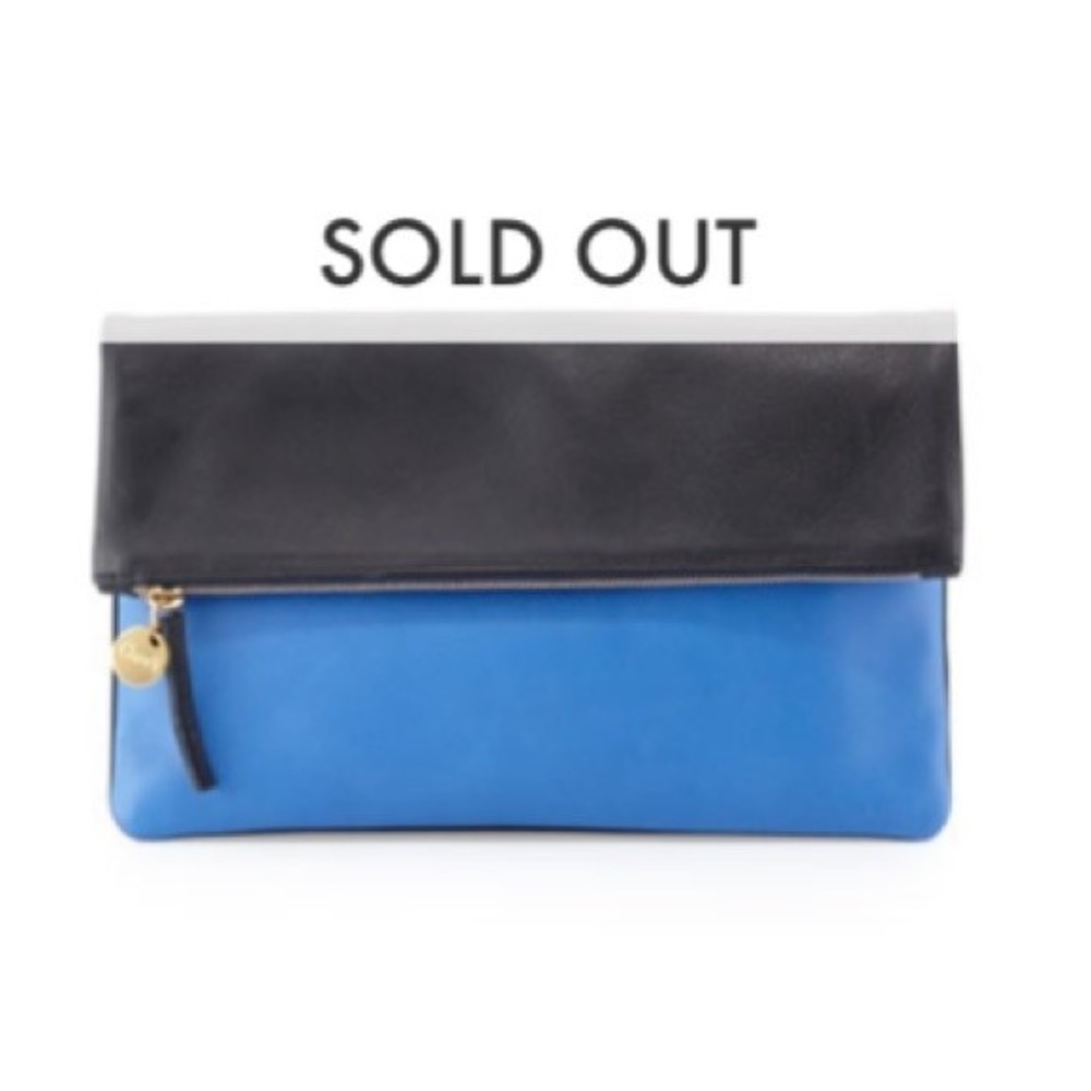 Clare V Supreme Colorblock Fold-Over Tumbled Leather Clutch Bag Navy Cobalt Blue - Picture 5 of 6